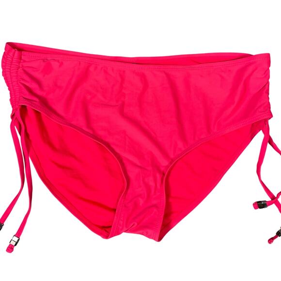 Catalina XL 16-18 Hot Pink Adjustable Ruched High Waist Swim Bottom Bikini - Picture 2 of 9